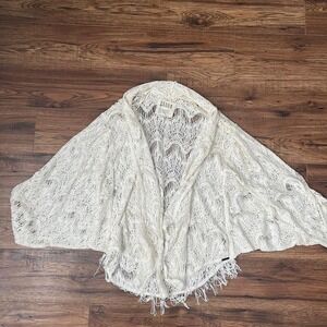Billabong Ivory Crochet Lace Kimono Fringe Coastal Festival Boho Western Women